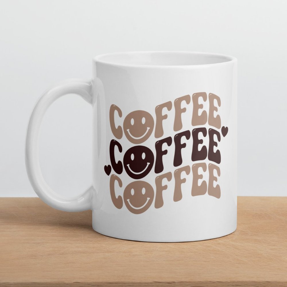Coffee Happy Face 11 oz Ceramic Coffee Mug, Gifts for her